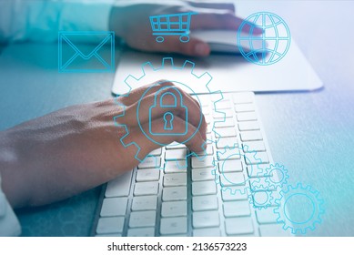 man using Virtual Private Network technology  ,Cyber security and privacy, Anonymous connection technology data privacy or bypass proxy and ssl secure connection concept.