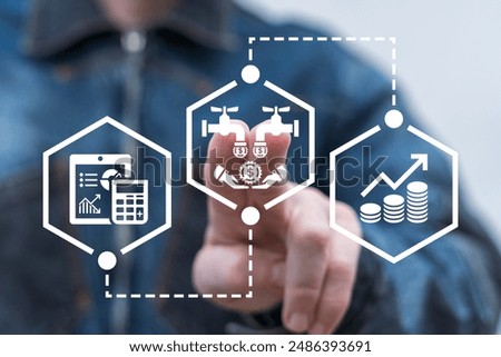 Man using virtual touch screen presses button: coins pour into a hand from two water taps. Concept of multiplying sources of revenue. Multiple streams of income.