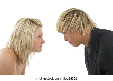 Man Versus Woman On White Background.