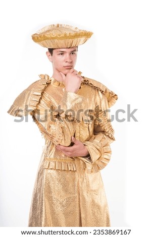 Man in Vintage Gold Fancy Dress Costume, isolated on white background