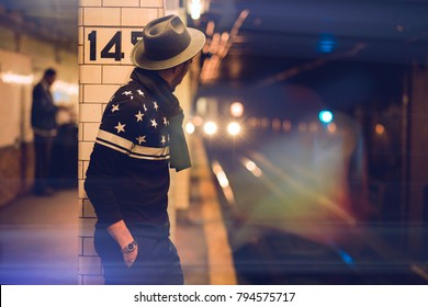 Man waiting for the subway in New York