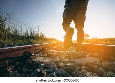 3,425 Railroad tracks man walking Images, Stock Photos & Vectors ...
