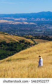 Man Walking Alone In A Trail In Silicon Valley, California