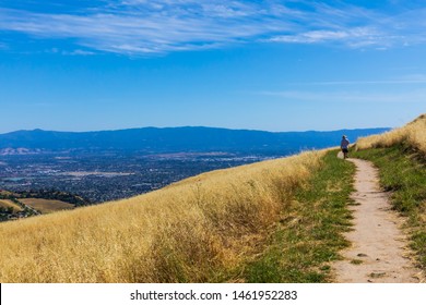 Man Walking Alone In A Trail In Silicon Valley, California