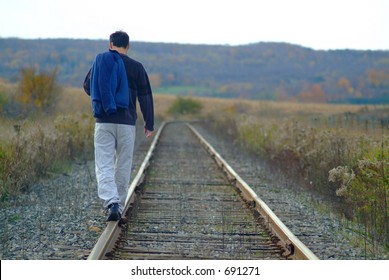 3,425 Railroad tracks man walking Images, Stock Photos & Vectors ...