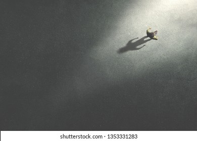 Man Walking In The Night Toward The Light