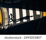 Man walking on crosswalk Shade Shadow Street city People Business lifestyle