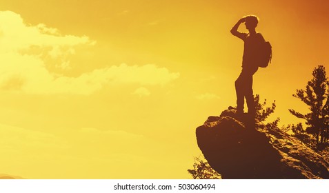 Man Walking On Edge Cliff High Stock Photo 503060494 | Shutterstock