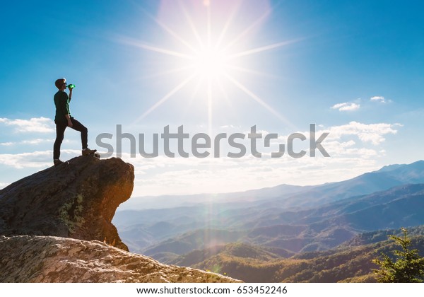 Man Walking On Edge Cliff High Stock Photo 653452246 | Shutterstock