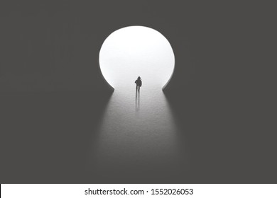 Man Walking Toward Keyhole Light Door