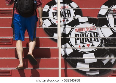 A Man Walks Towards The World Series Of Poker Entrance In Las Vegas Saturday, July 9, 2016.