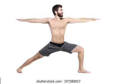 Man In Warrior 2 Pose, Yoga