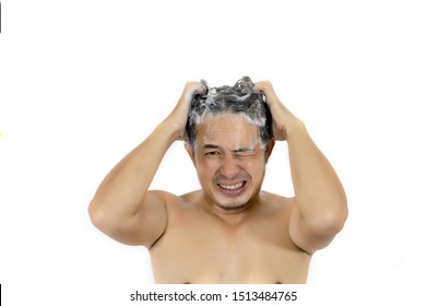 Man Washing Hair With Shampoo.