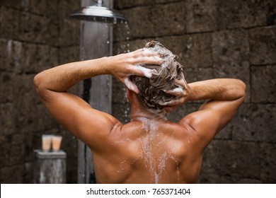 Man Washing Hair In Shower