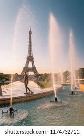 Man Watching Eifel Tower Day Time Summer Time France Paris