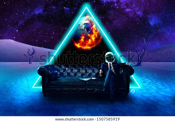 A man watching the end of the world on an other planet #illuminati