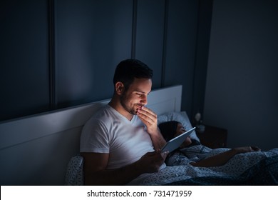 Man Watching Series Online In Bed.