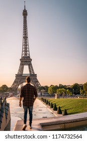 Man Watching Sunrise By Eifel Tower, Man Looking At Eifel Tower City Trip In Paris