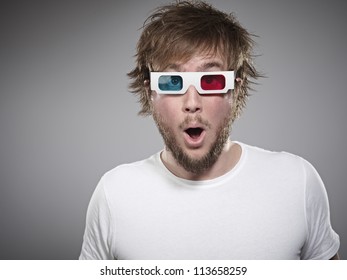 Man Wearing 3D Glasses