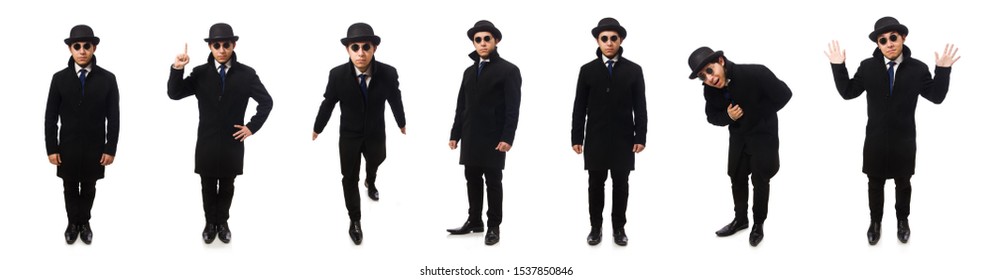 Man Wearing Black Coat Isolated On White