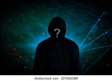 Man Wearing Black Hoodie. Concept Of Hacking And Malware. Hacker Wallpaper Cyber ​​and Internet Identity Theft. 