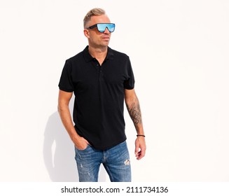 Man Wearing Black Polo Shirt, Mockup For Custom Design Poloshirt