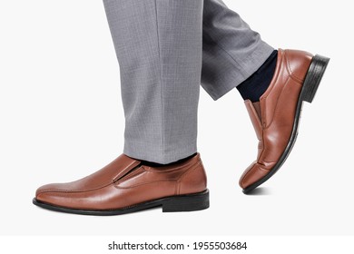 Man Wearing Brown Leather Loafer Shoes