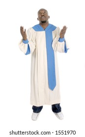 Man Wearing A Choir Robe Looking Upward In Worship.