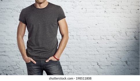 Man Wearing Dark Grey T-shirt