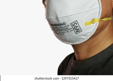 Man wearing facial  N95 Filter face mask,  Ecology, air pollution, Environmental ,dust and smoke welding protection with small