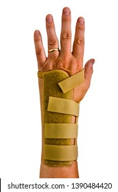 Man Wearing Hand Splint To Reduce Wrist Pain Caused By Carpal Tunnel Syndrome