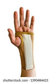 Man Wearing Hand Splint To Reduce Wrist Pain Caused By Carpal Tunnel Syndrome