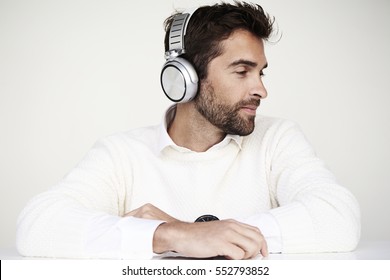 Man Wearing Headphones, Looking Away