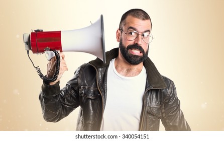 Man Wearing Leather Jacket Shouting By Stock Photo 340054151 | Shutterstock