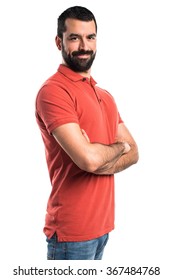 Man Wearing Red Polo Shirt