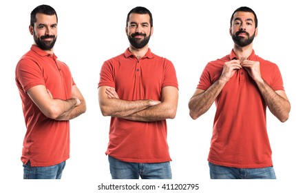 Man Wearing Red Polo Shirt With His Arms Crossed