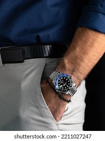 Man Wearing Rolex GMT Master 2 126710BLNR