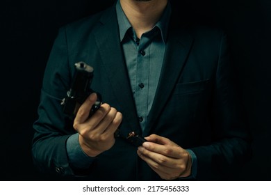 Man Wearing Suits Holding Semi Automatic Stock Photo 2175456333 ...