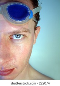 Man Wearing Swimming Goggles.