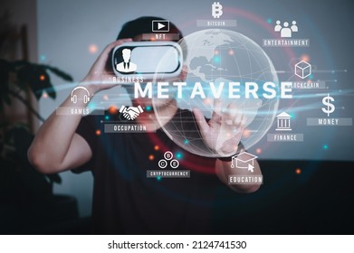 Man Wearing VR Glasses Virtual Global Internet Connection Metaverse With A New Experience In Metaverse Virtual World.
Metaverse Technology Concept Innovation Of Futuristic.