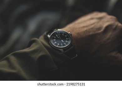 Man Wearing WWII Style German Pilot Watch, Matte