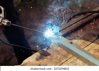 Man Welds Metal Welding Machine Profession Stock Photo Shutterstock