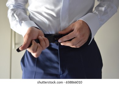Man while dressing