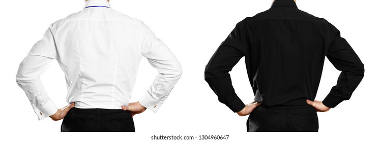 Man White Black Shirt Badge Back Stock Photo 1304960647 | Shutterstock