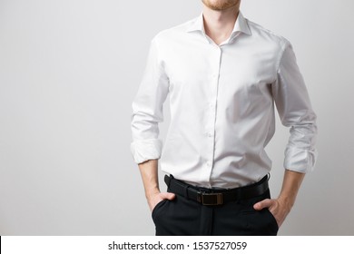 Man In White Shirt, Businessman In Pants And Shirt, On White Background