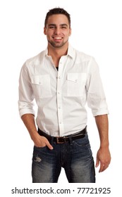 Man In White Shirt And Jeans