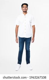 Man In White Shirt And Jeans Casual Wear Fashion Full Body