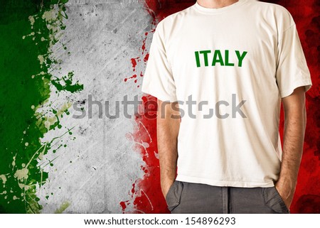 Man in white shirt with title ITALY, Italian flag in background Stock photo © 