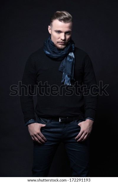 Man Winter Fashion Wearing Black Sweater Stock Photo Edit Now