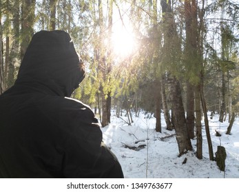 THe Man winter in the forest close-up - Powered by Shutterstock